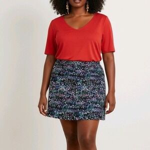 Talbots Women's Size 16 Black Floral Cotton Stretch Knee Length Skirt